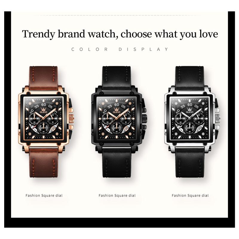 OLEVS 9919 Квадратные многофункциональные спортивные кварцевые настольные светящиеся мужские часы с подарочной коробкой