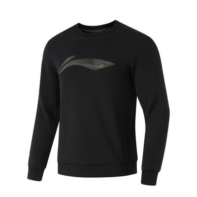 Li Ning Fitness Series спортивная модная толстовка с круглым вырезом и буквами, свободная, удобная, теплая, с длинным рукавом, мужская толстовка, черная, AWDU567-1