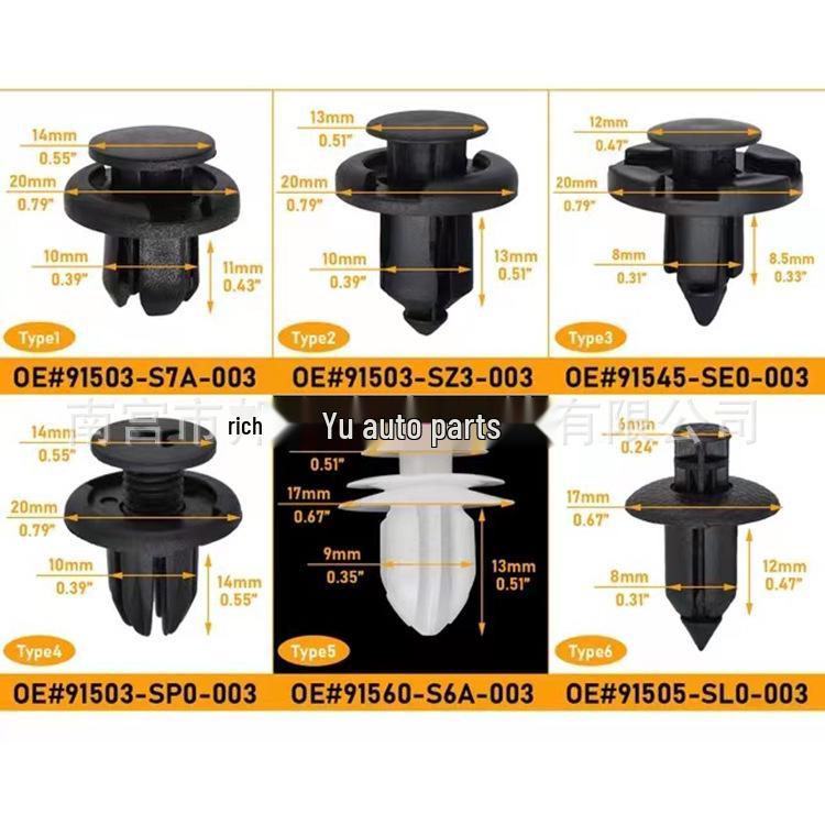 120-Piece Snap Fastener Kit - 6 Types for Honda Civic, Accord, CR-V Bumper Clips