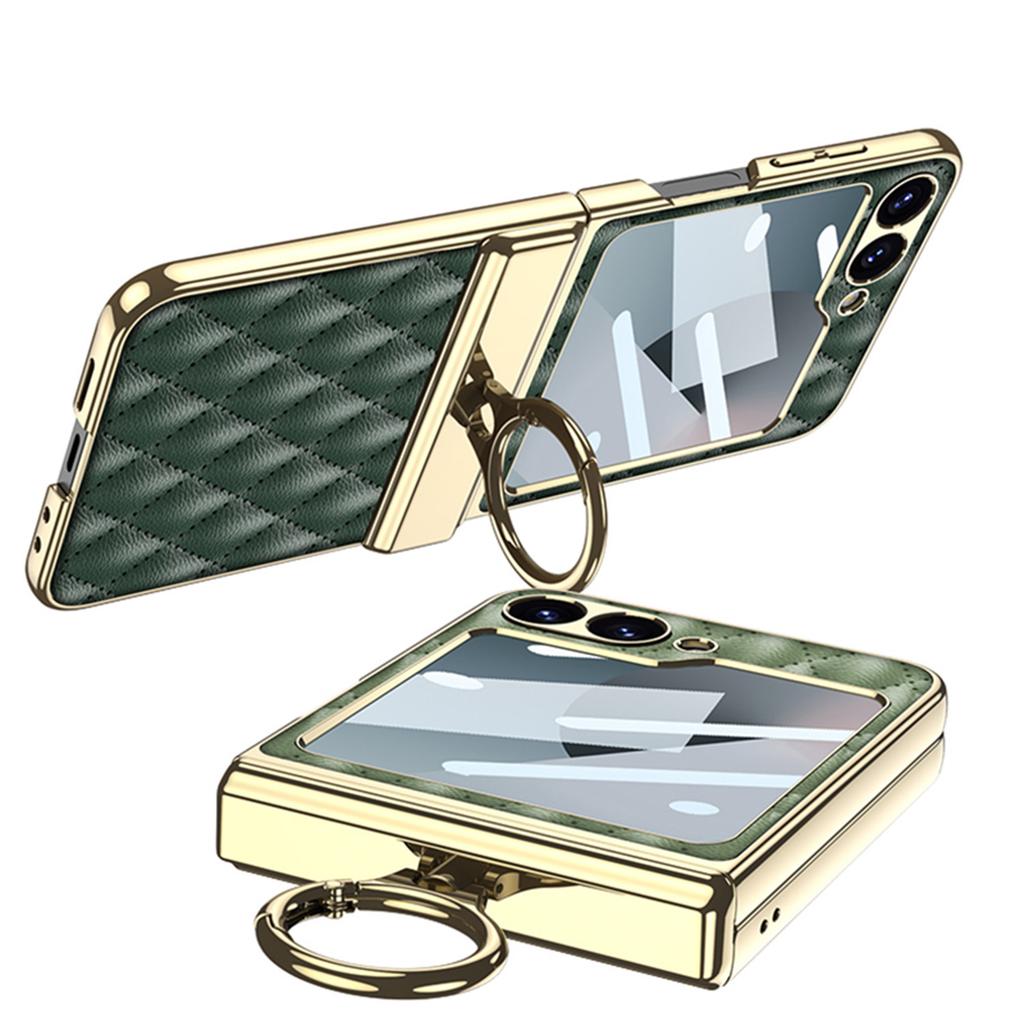 Samsung ZFlip6 Маленький Аромат Покрытый Бриллиантами Однотонный Кожаный Магнитный Шарнир Вращающийся Вал Полностью Закрывающий Складной Экран Чехол для Мобильного Телефона