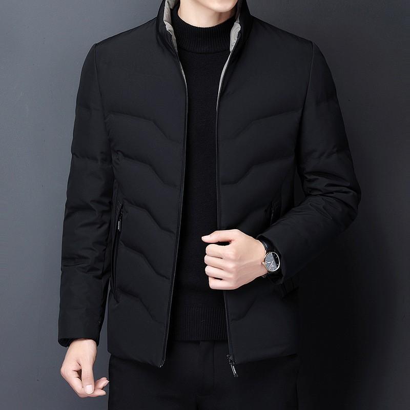 Mens Winter Down Jacket Slim Fit Stand Collar Warm Business Coat Lightweight Thick White Duck Outerwear