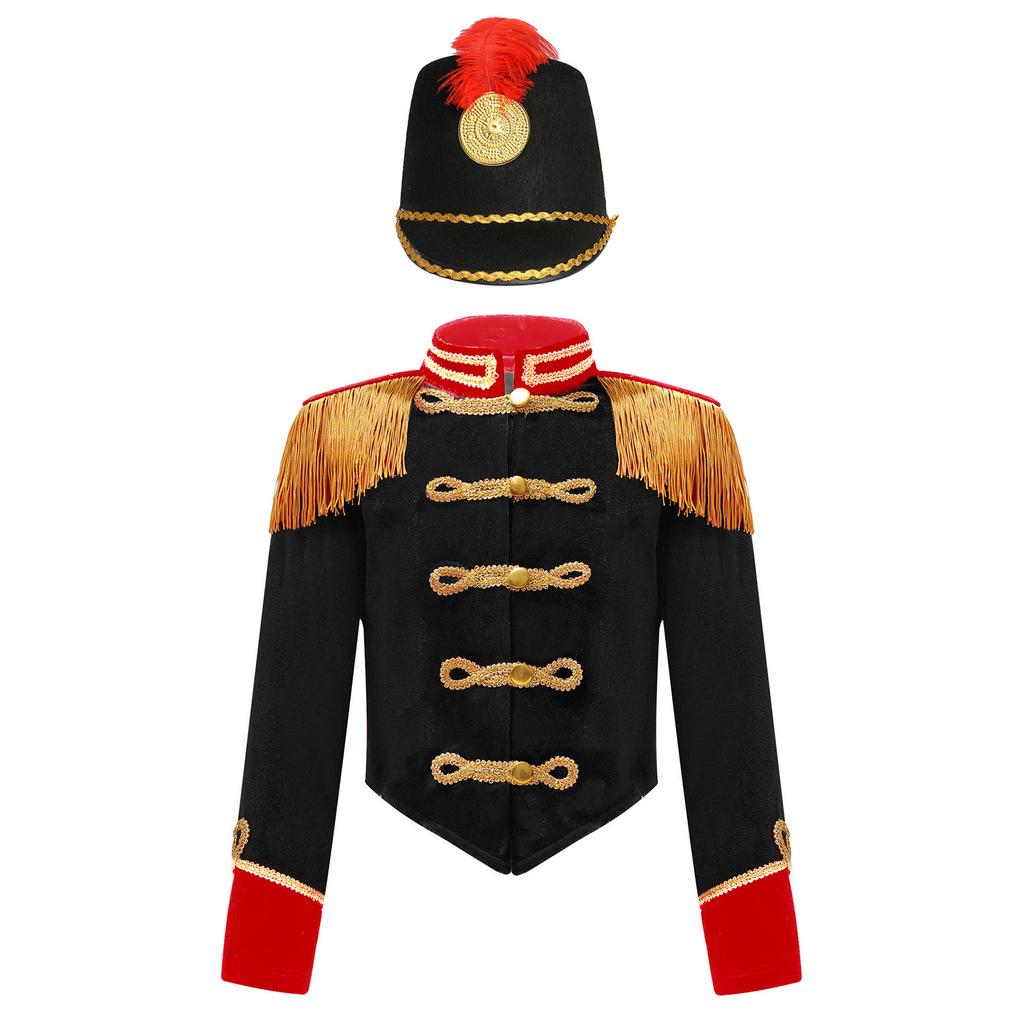 Girls Circus Ringmaster Costume Set with Jacket Hat Stand Collar Long Sleeve Fringe Epaulet
