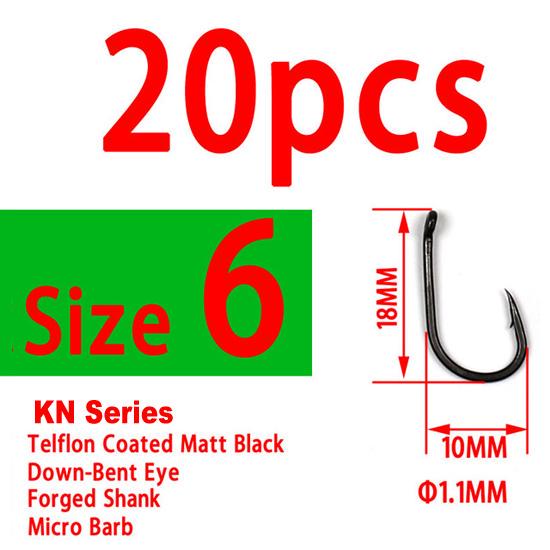 Bimoo 20pcs Teflon Coated Strong Carp Fishing Hooks High Carbon Steel Matte Black Micro Barb Size 2 4 6 8 10 Withy Pool Rig Hook
