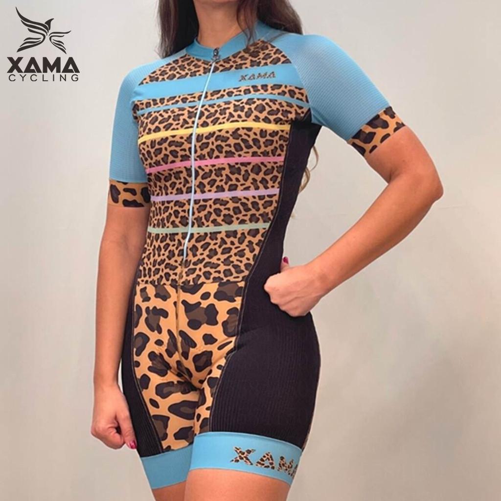 Женский велокомбинезон Xama Cycling Сексуальный леопардовый комбинезон с коротким рукавом Tri Suit Одежда для велогонок Pro Размеры 2XS-4XL