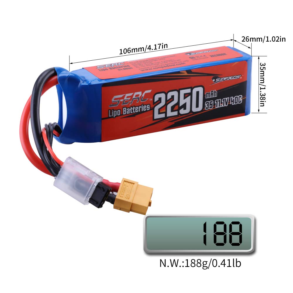 LiPo аккумулятор SUNPADOW 3S 11.1V, 2250mAh 40C с разъемом XT60, для FPV и дронов
