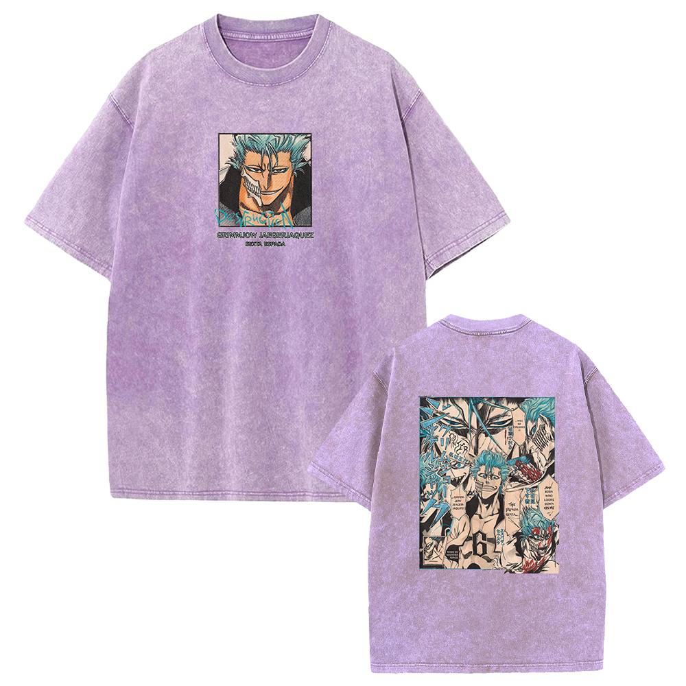 Japan Anime Bleach Grimmjow Jaegerjaques Graphic Tshirt Men Street Trendy Tshirts Vintage Washed Tee Harajuku Cotton T Shirt