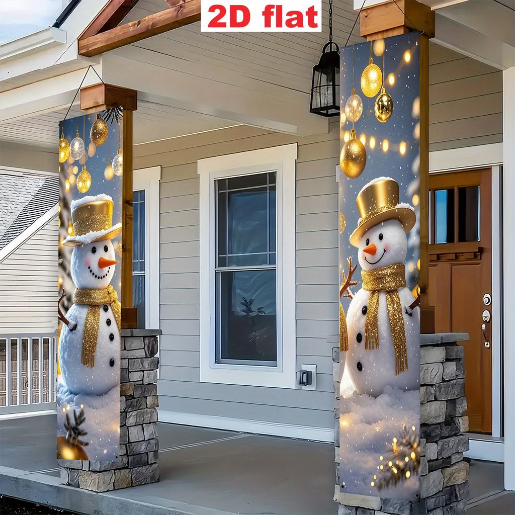 Merry Christmas Door Banner Couple Snowman 1 Pair Polyester 30x180cm Indoor Outdoor Decor