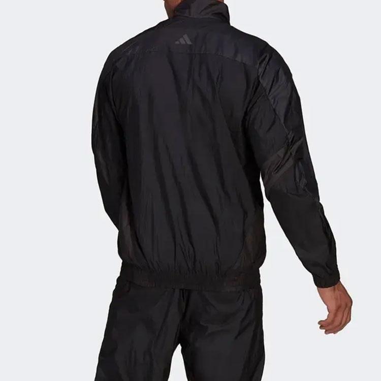Adidas Logo Print Solid Stand Collar Jacket Autumn Men Jacket Black GQ1186