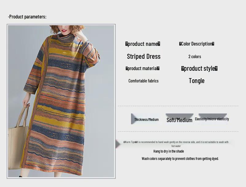 2023 Autumn Korean Style Loose Plus Size Irregular Stripe Long Sleeve Dress