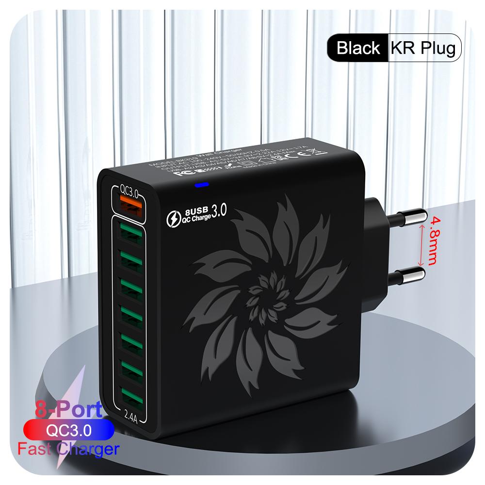 8 портов USB QC 3.0 быстрое зарядное устройство EU US KR Plug 65W быстрое зарядное устройство адаптер питания для iPhone 15 Xiaomi Samsung настенный разъем для быстрой зарядки