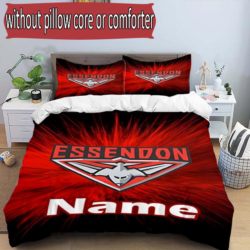 3pcs Duvet Cover Set (1*Duvet Cover + 2*Pillowcase, Without Core), Custom Name Essendon Football Pattern Bedding Set, Home Bedroom Decor Gift