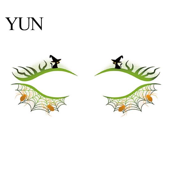 Music Festival Face Decals Halloween Temporary Tattoos for Women, Waterproof Pumpkin Spiderweb Eye Art Stickers Masquerade Carnival Cosplay
