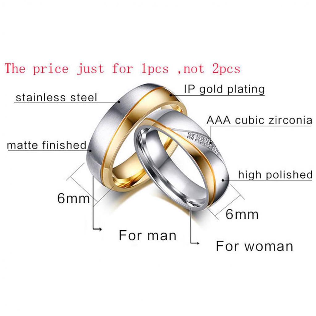 Fashion Gold Plated Titanium Steel Lover Ring Wedding Band Bridal Jewelry Gift AVE
