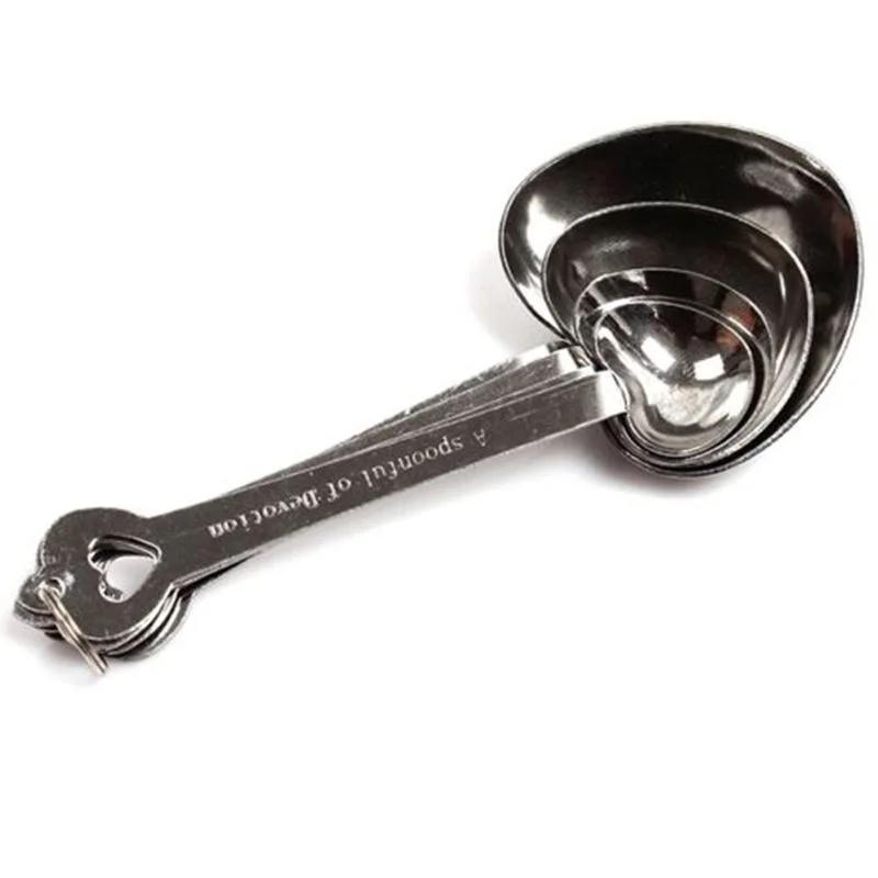 Набор из четырех классных роскошных столовых приборов, милые мерные ложки в форме сердца, свадебный подарок