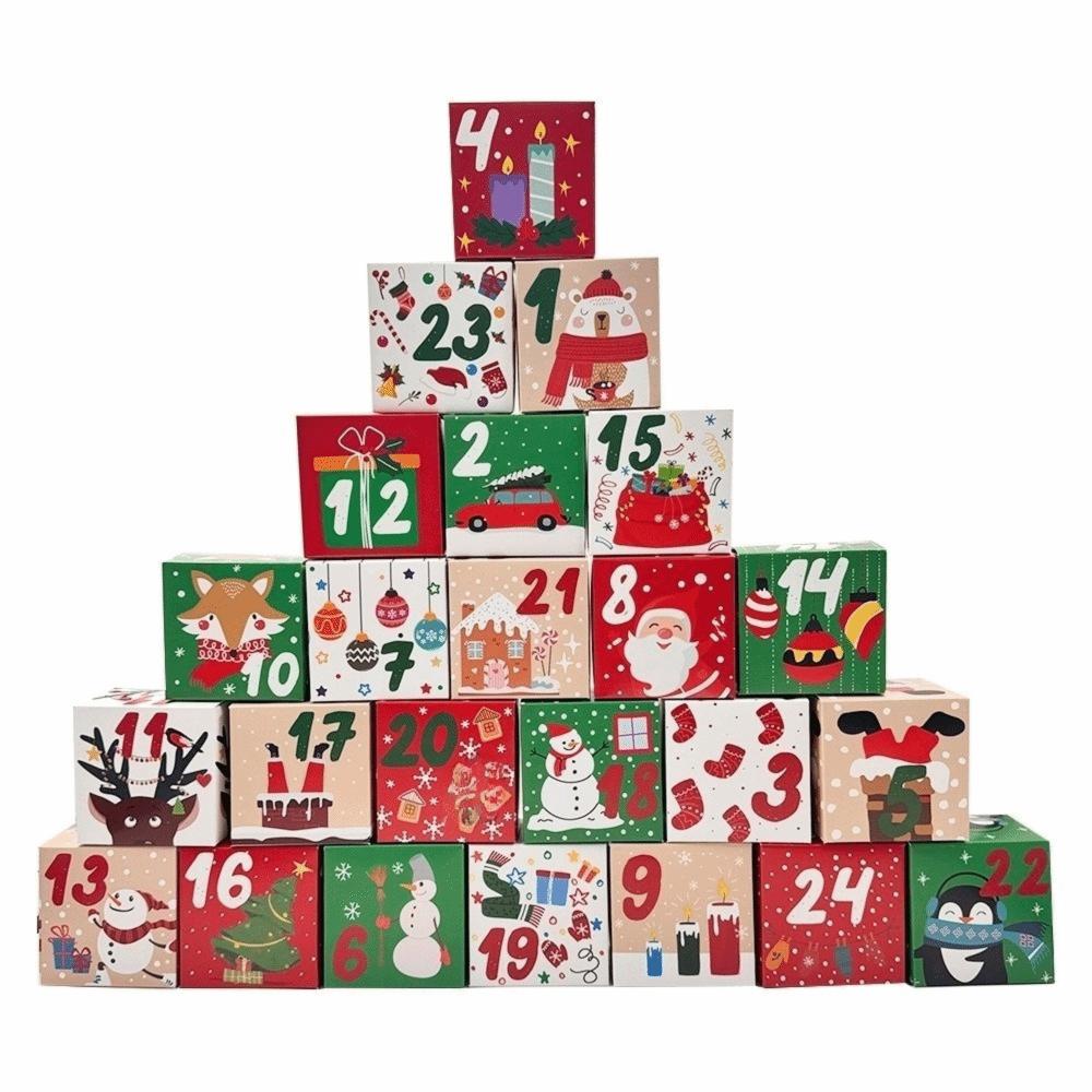 24pcs DIY Advent Calendar Boxes Mini Xmas Numbered Decorative Boxes Desktop Decor