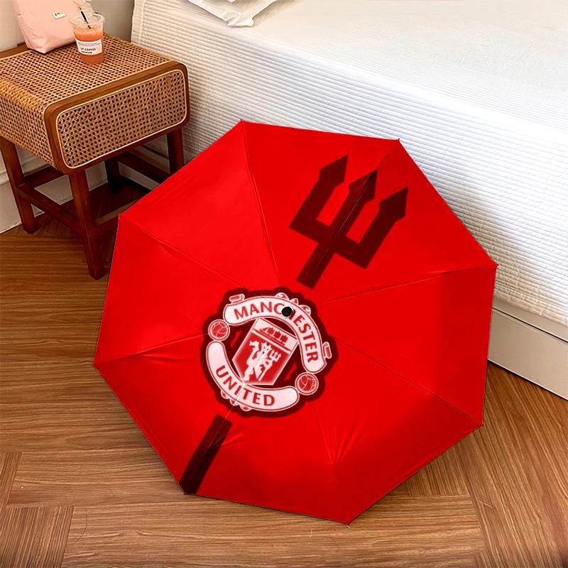 Manchester United pattern, automatic folding umbrella, portable and foldable design, 8 ribs, a Christmas or birthday gift.