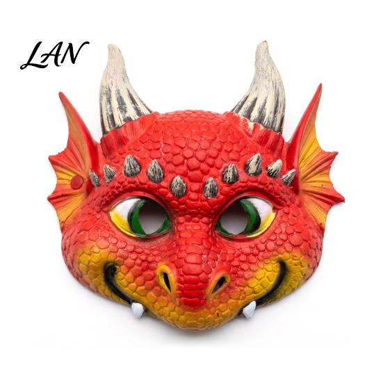 Soft Dragon Mask for Kids 3D Cute Full Face Mask, Halloween Party Baby Lightweight Breathable Colorful Role Play Costume with Realistic Scales