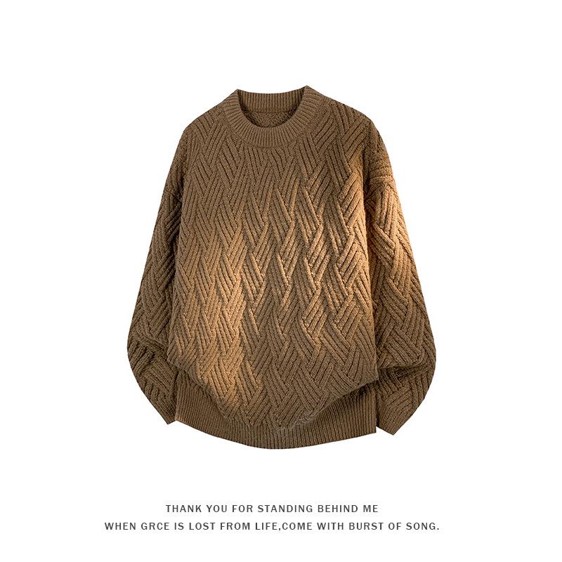 2025 Autumn/Winter Men's Round Neck Trendy Cable Knit Sweater Jacket