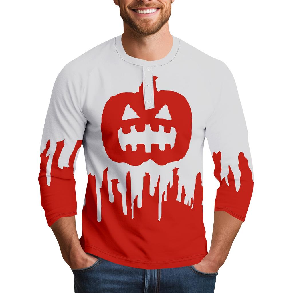 Men's Halloween Printed Collar Three-Quarter Sleeve