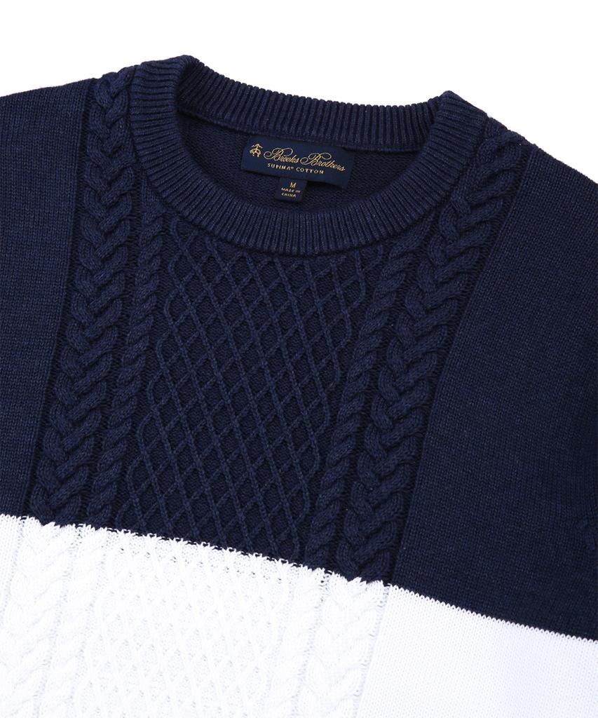 BROOKS BROTHERS Хлопковый свитер с цветовыми блоками, круглым вырезом и косами (военно-морской флот) (Bbwrmm8196Qes)