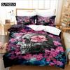 Комплект постельного белья Roses and Skulls All Season Twin Single Twin Full Queen King Size Bed Set Aldult Kid Bedroom Duvetcover Sets Anime
