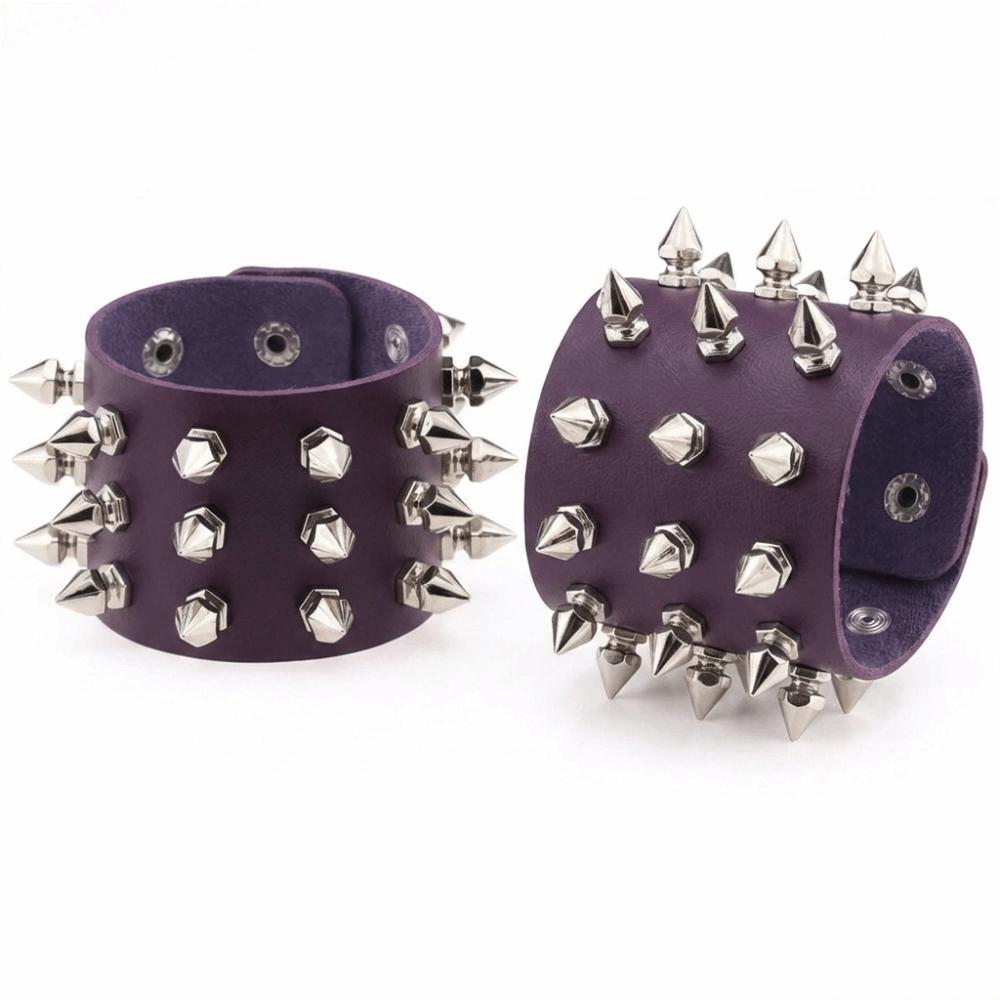 2pcs/set Adjustable Punk Goth Bracelet Wide PU Leather Bangle Leopard Wristband Harajuku