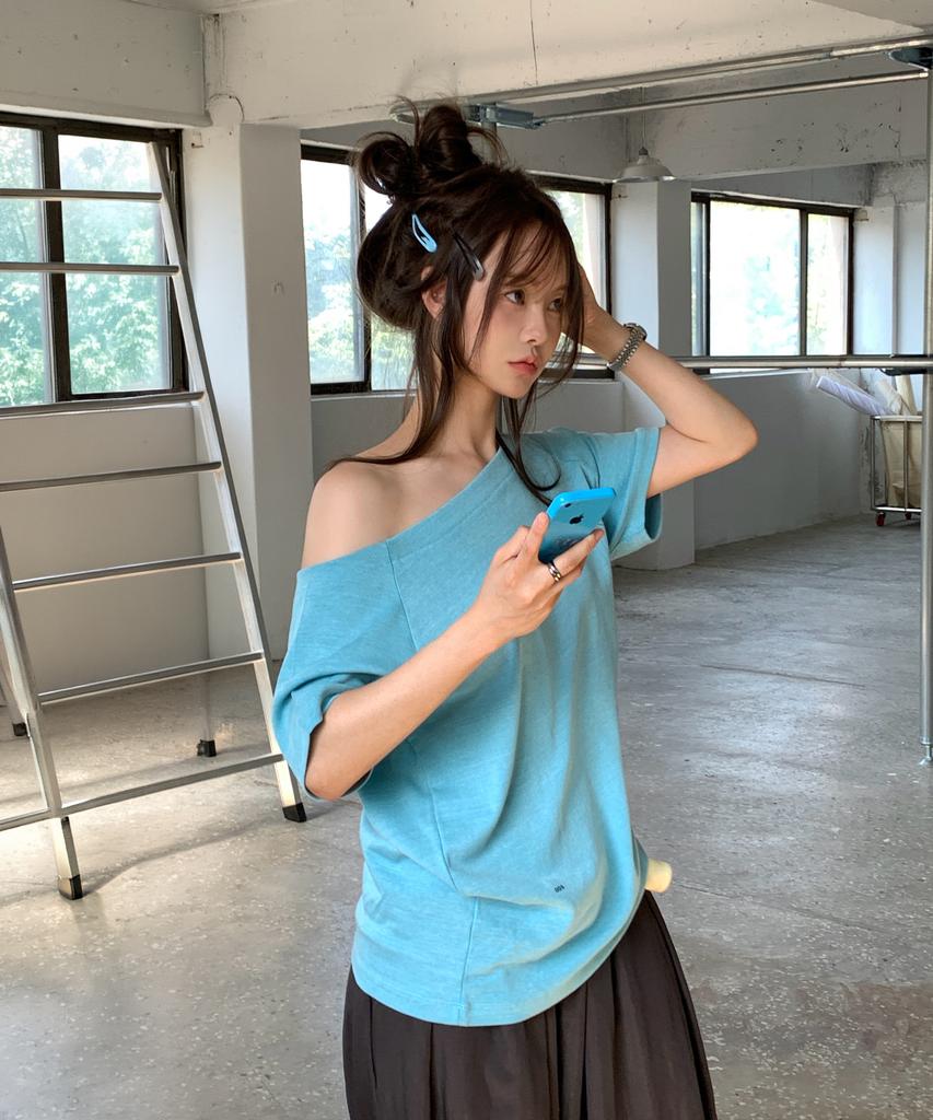 ODS Tone Off-Shoulder Top (Aqua Blue)