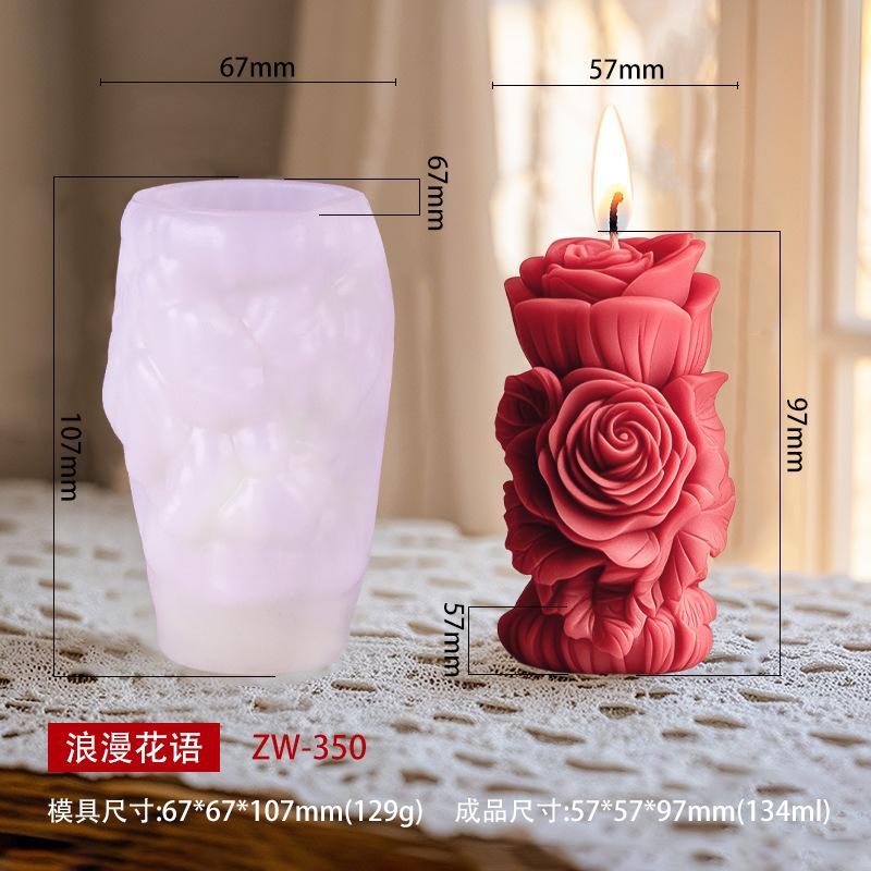 DIY Rose Pillar Candle Silicone Mold 3D Geometric Flower Column Scented Candle Plaster Ornament Mold Handmade Gift Wedding Decor