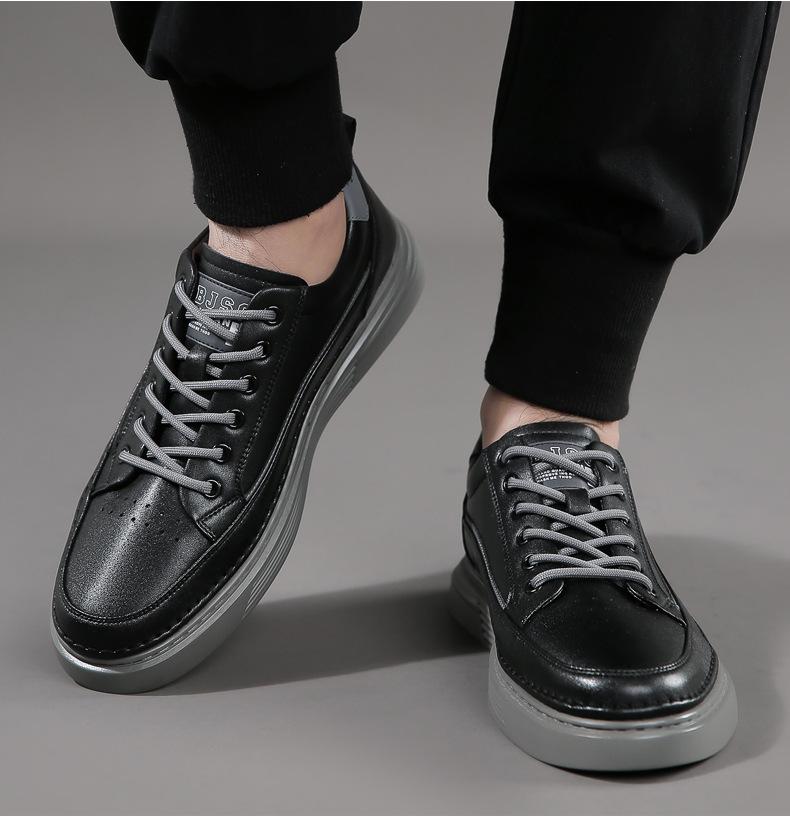 Модная обувь для мужчин Кожаная повседневная обувь Белые плоские туфли для скейтбординга Уличные крутые кроссовки на шнуровке