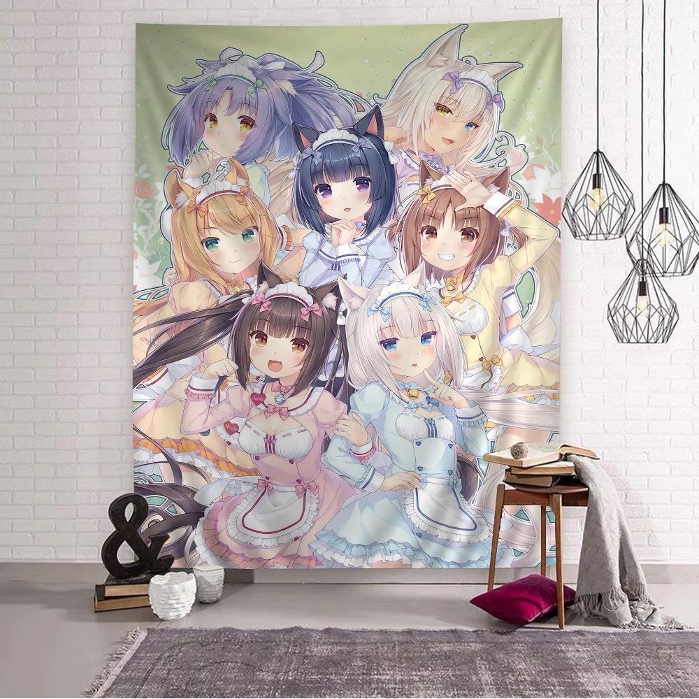 VIKAMA Nekopara Аниме Кошка-Девушка Горничная Гобелен Дизайн Гарема Кавайный Декор Стены Спальни Идеально для Фотозон И Оформления Комнаты