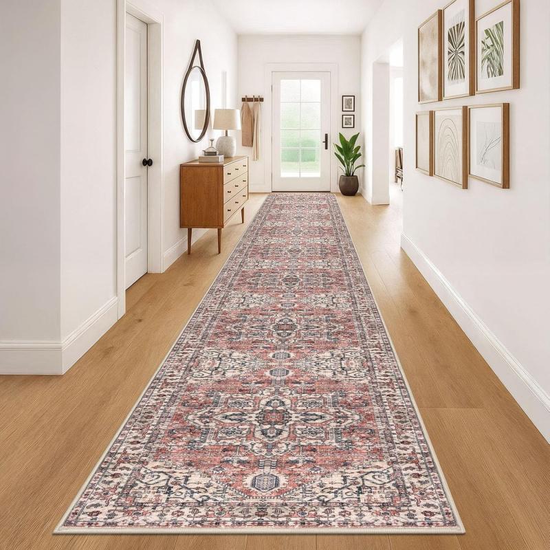 Vintage Persian Runner Rug, Non-Slip Hallway Carpet,Traditional Oriental Pattern Long Floor Mat for Entryway Home Decor