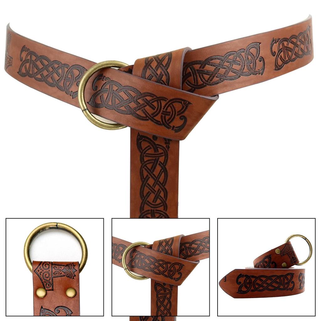 Medieval Knight Embossed Viking-Style Bracer with Adjustable O-Ring Belt for Cosplay
