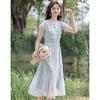 Summer Ladylike Temperament Pleated Waist Dress Medium Dress