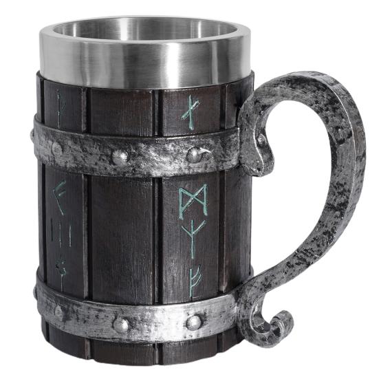 550 мл Кружка-бочка с ручкой Большой вместимости Имитация деревянной бочки Креативная смоляная кружка для пива викингов для бара