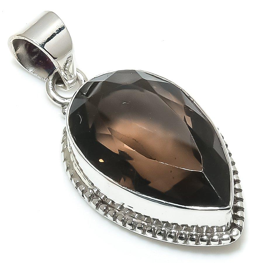 Natural Smoky Quartz Gemstone 925 Solid Sterling Silver Gift Pendant 1.50" V8A63