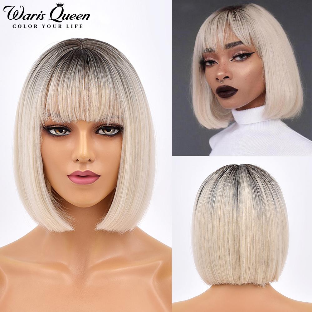 Blonde Red Short Bob Wig Synthetic Wig For Women With Bangs Lolita Cosplay Party Natural Hair Heat Resistant Fiber Wigs