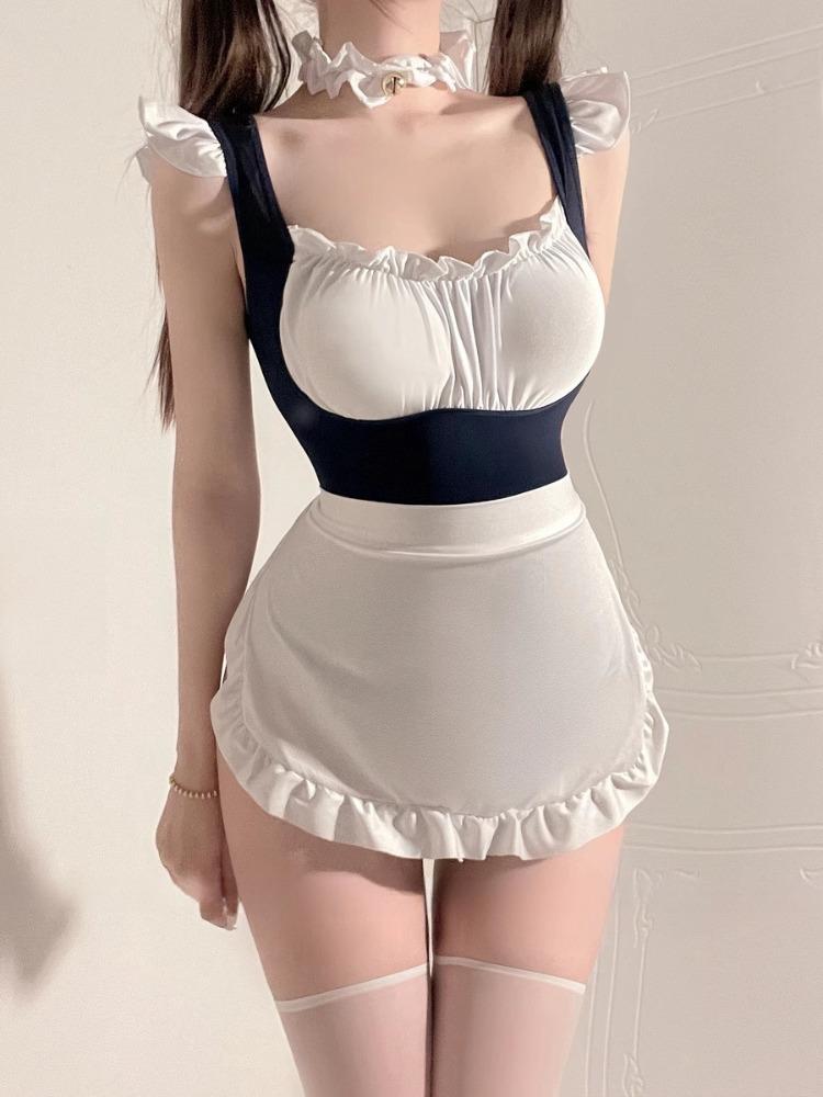 Sexy Lingerie Costume French Maid Dress Hollow Chest Cosplay Servant Lolita Hot Babydoll Dress Uniform Erotic Role Play Costume