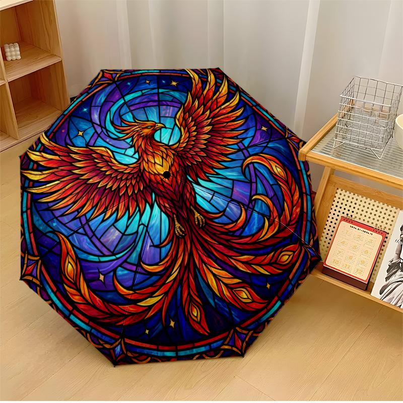 Phoenix Stained Glass (6) Printed umbrella windproof folding umbrella portable sun and rain umbrella suitable for gifting