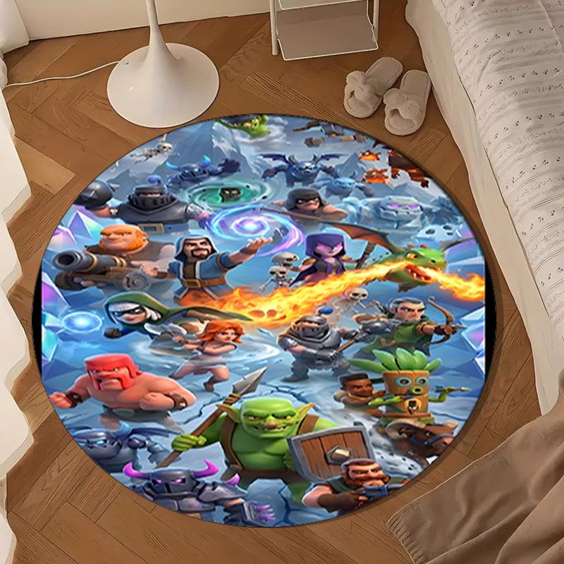 1PC Clash Royale Heroes Collage Round Rug for Livingroom,Bedroom, Palyroom, Chair Rug, Area rug, Circle Carpet, Large Size Fan Christmas gift