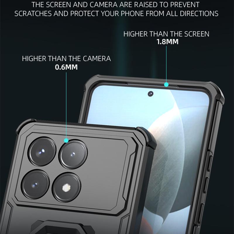 KEYSION Противоударный бронированный чехол для POCO F6 Pro Мягкий силикон+ПК Вертикальная металлическая кольцевая подставка Чехол для телефона для Xiaomi POCO X6 Pro 5G