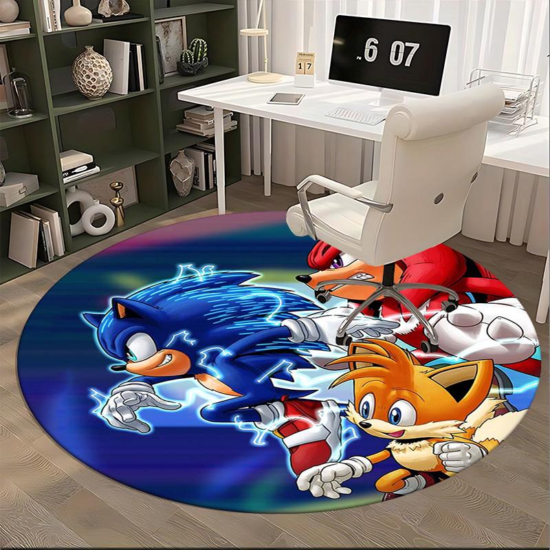1pc Sonic, Tails & Knuckles Anime Cartoon Design Round Carpet  Office Chair Mat, NonSlip Rug for Home Decor, Living Room, Bedroom