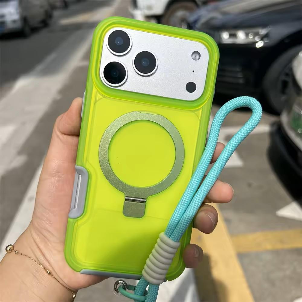 Роскошный матовый противоударный чехол с магнитной зарядкой Ott для iPhone Air 17 16 15 14 Plus Pro Max из TPU+PC с подставкой и ремешком для руки