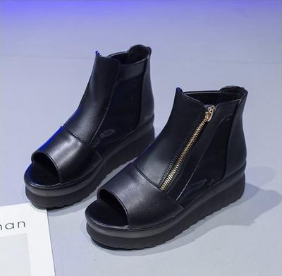 Летние женские сандалии на толстой подошве, туфли на танкетке Matsuke с сетчатой ​​молнией по бокам, туфли с открытым носком