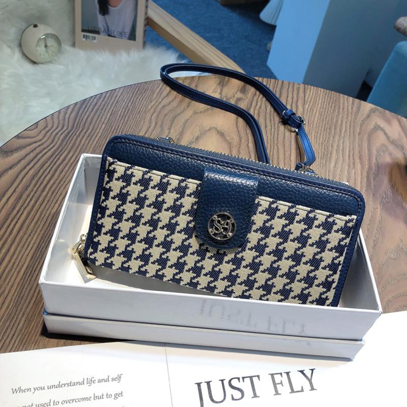 2025 Новые женские сумки через плечо с вышивкой «гусиная лапка» Мини-сумка из натуральной кожи Сумка через плечо Кошелек Двухцветный женский клатч