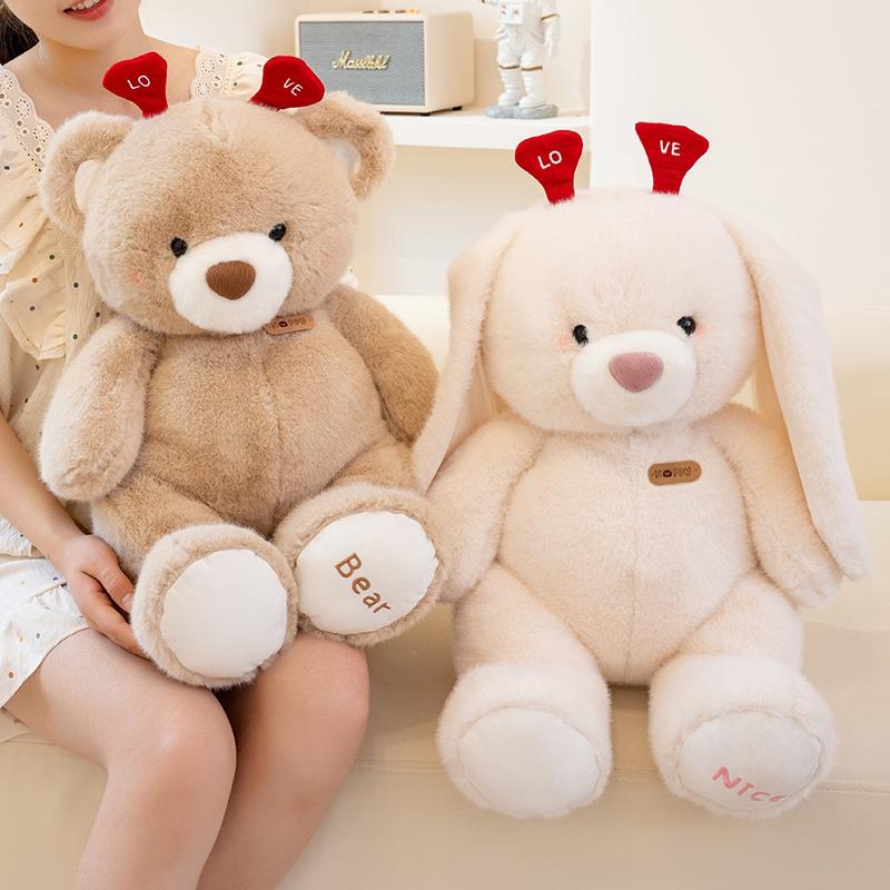 Cartoon Stuffed Bear / Bunny Plush Doll Cute Animals Rabbit Soft Baby Accompany Sleeping Pillow Girls Kids Xmas Birthday Gift