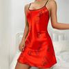 Women Nightdress Round Neck Sleeveless Nightgown with Suspender Design Printing Smooth Fabric Ice Silk Sleepwear