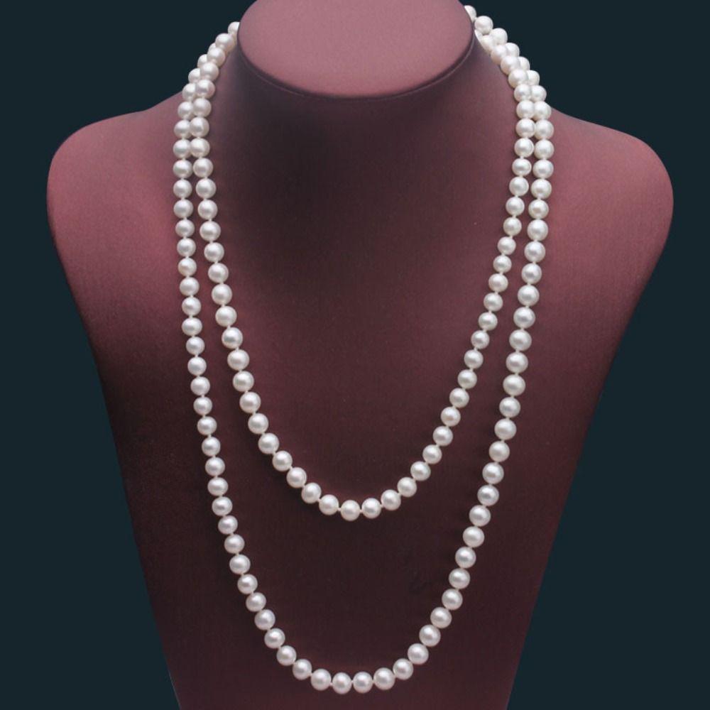 Luxury French Korean Style Long Necklace Women Choker Imitation Pearl Sweater Chain Clavicle Chain