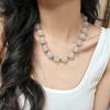 Retro Large Particle Natural White Chalcedony Natural Green Chalcedony Agate Contrasting Color Necklace Women's Collarbone Chain Neck Chain
