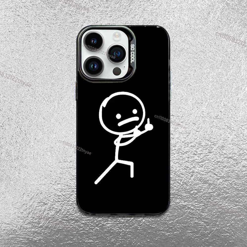Мультяшный Стикмена Спичечный Человек Чехол для Телефона Для iPhone 17,16,Pro,Max,e,15,14,Plus,13,12,Mini,11, Матовый Цветной Серебристый Роскошный Чехол
