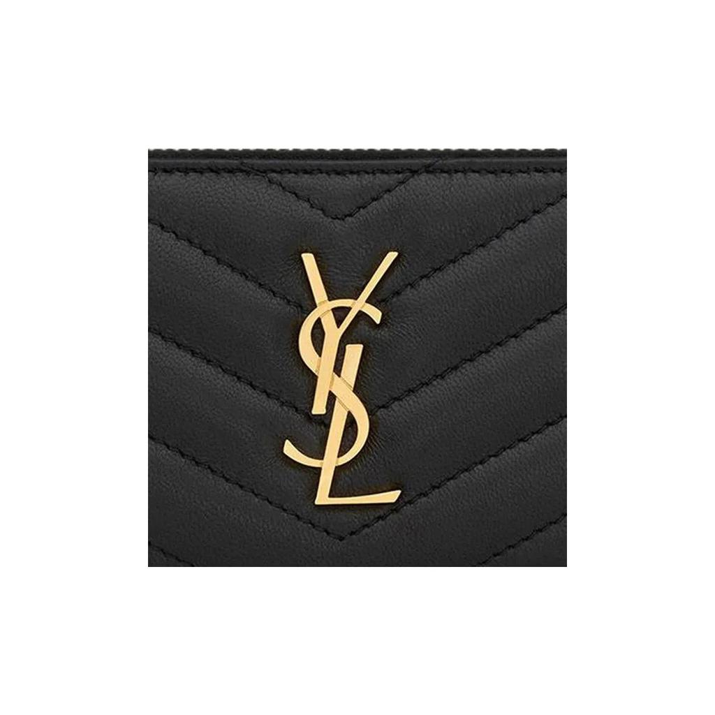 Saint Laurent Черный кошелек YSL на молнии из кожи ягненка для женщин